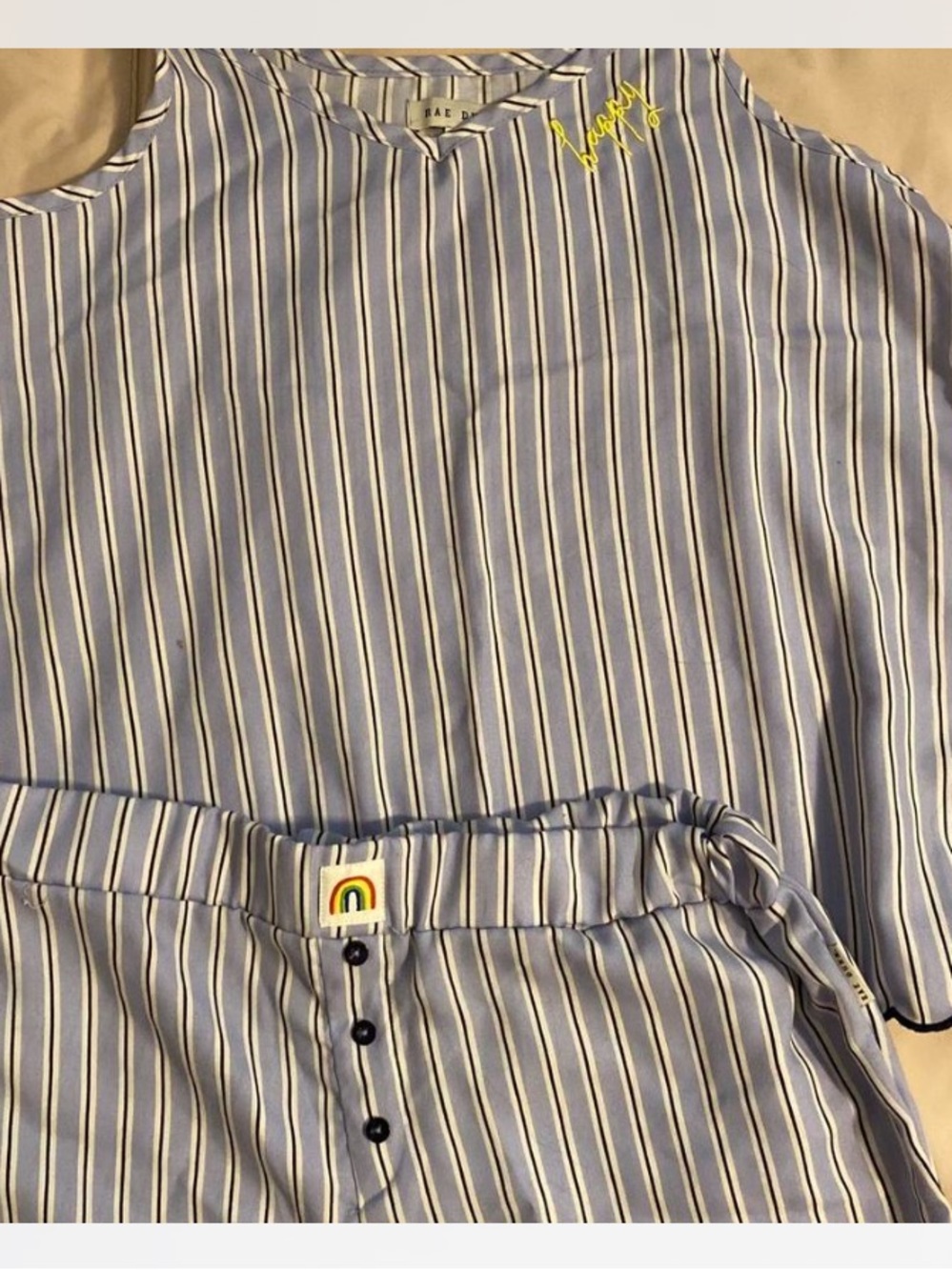 Rae Dunn Blue and White Striped Pajama Set Sz L